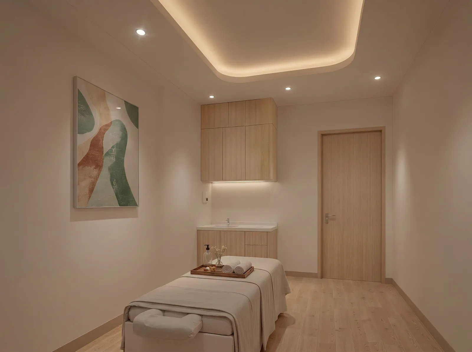 Phòng trị liệu xoa bóp với giường massage