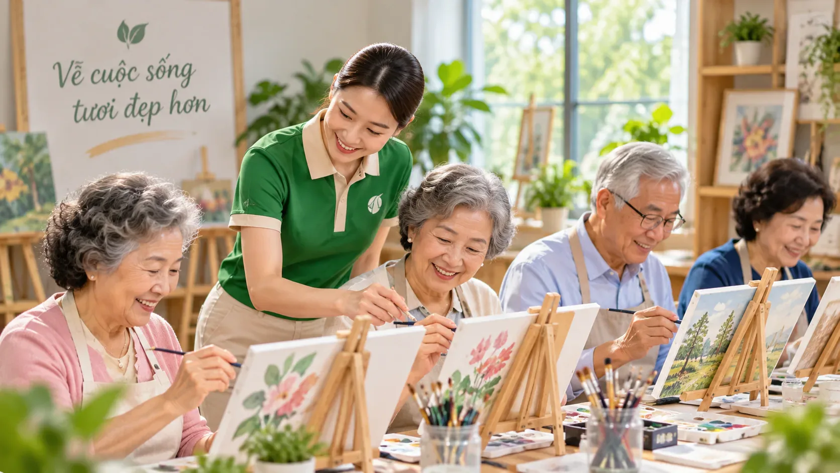 Cư dân vẽ tranh cùng hướng dẫn viên