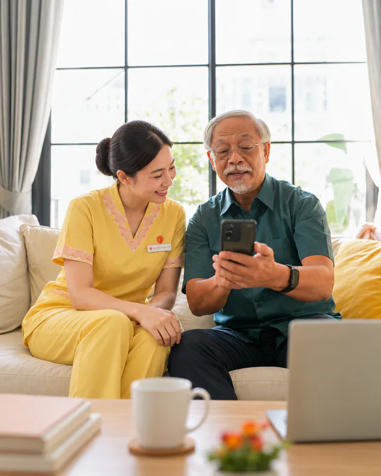 Người cao tuổi được hướng dẫn dùng điện thoại thông minh